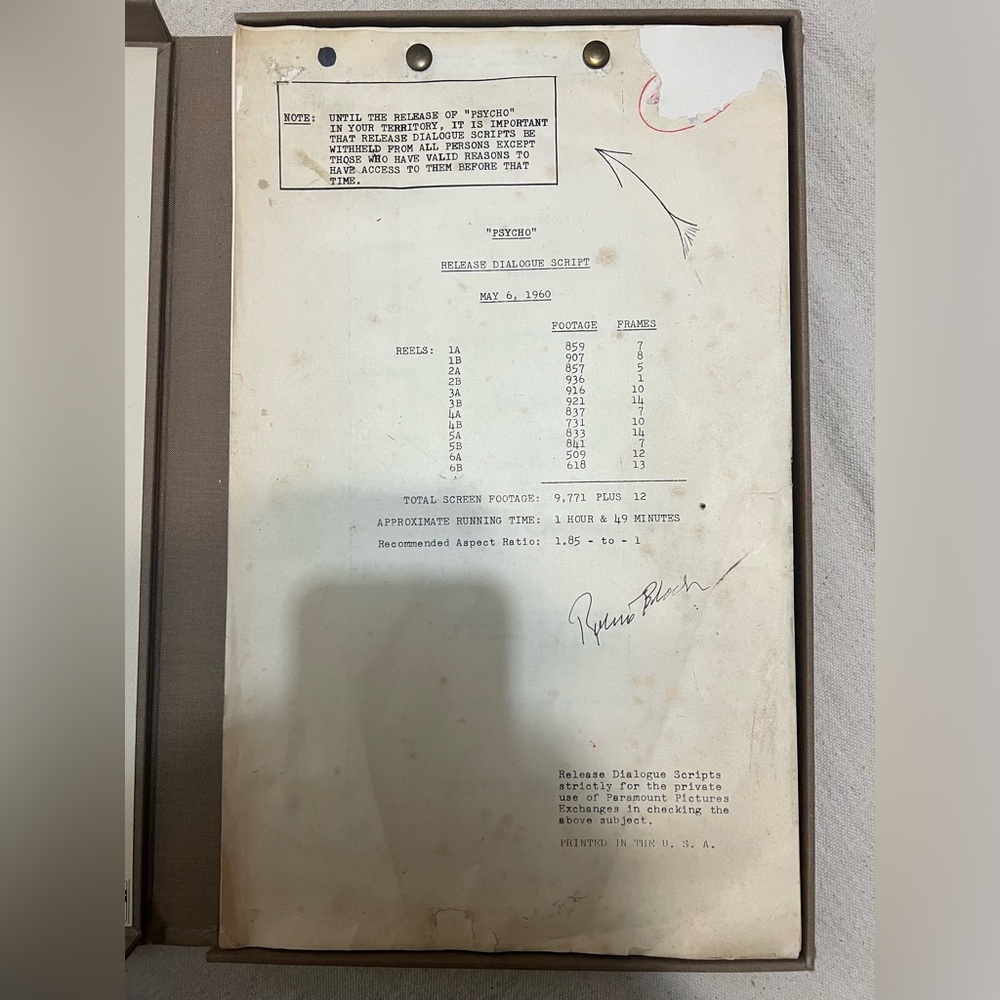 ❌SOLD❌Original Psycho Dialogue Movie Script Signed By Book Author Robert Bloch - Picture 1 of 14